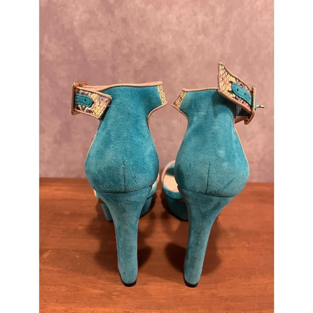 Vince Camuto Turquoise Suede Platform Ankle-Strap Platform Heels size 9